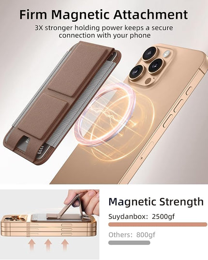 Magsafe Wallet with Angle Adjustable Stand, Magnetic Card Holder for iPhone 16/15/14/13/12 Series (Not for iPhone Mini), 1 Slot, 6 Cards, Brown