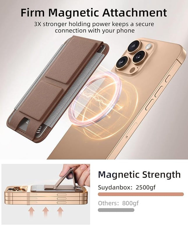 Magsafe Wallet with Angle Adjustable Stand, Magnetic Card Holder for iPhone 16/15/14/13/12 Series (Not for iPhone Mini), 1 Slot, 6 Cards, Brown