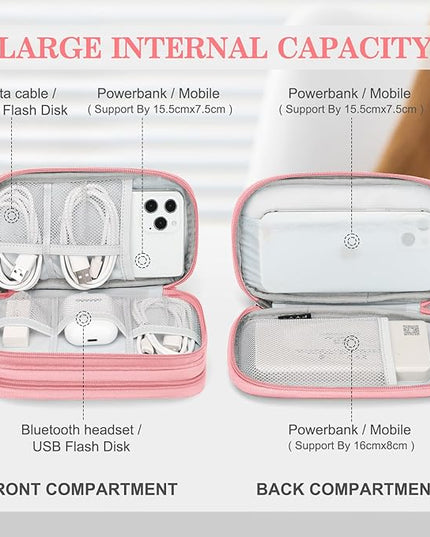 FYY Electronic Organizer, Travel Bag, Pouch, Carry Case Portable Waterproof Double Layers for Cable, Cord, Charger, Phone, Earphone Pink