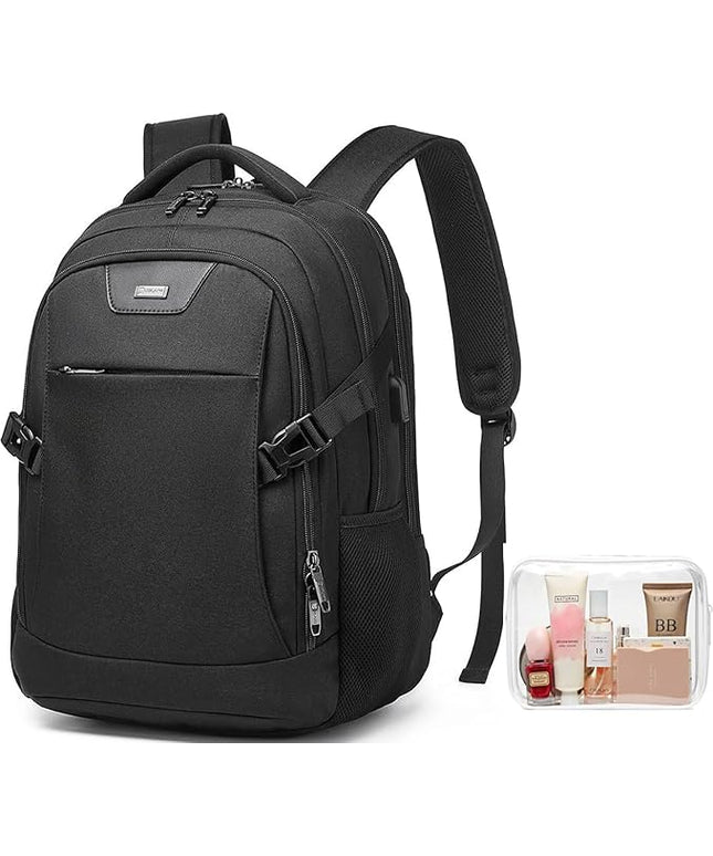 DUSLANG Anti-Theft Laptop Backpack, Black, 15.6-14-13 Inch Laptop Sleeve, USB Charging Port and Clear Cosmetic Toiletry Bag