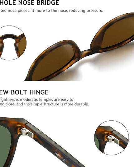 SUNGAIT Classic Vintage Round Polarized Sunglasses for Women Men Retro Style UV400