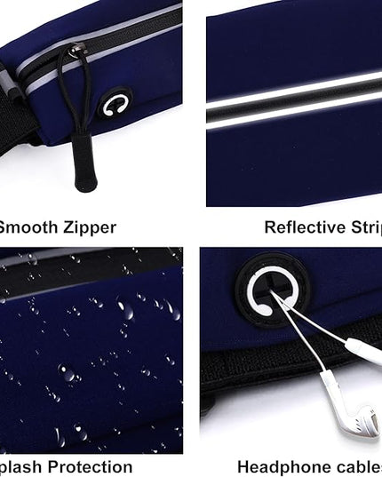 Slim Running Belt For Men and Women Waist Fanny Pack Phone Holder Pouch Bag Reflective Zipper Pocket Workout Cycling Fitness