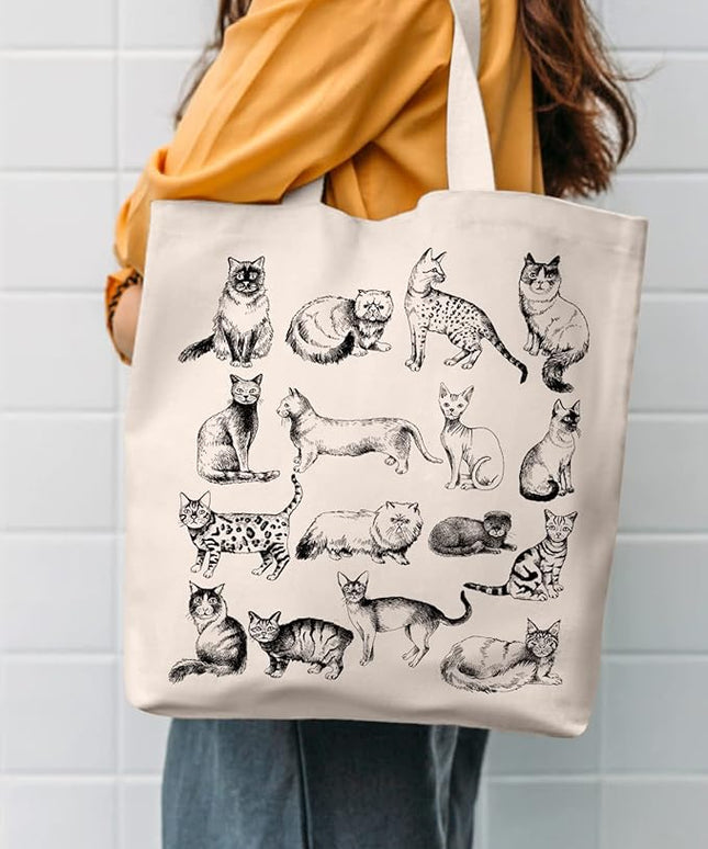 AUSVKAI Canvas Tote Bag Aesthetic for Women, Cute Reusable Cloth Cotton Bags for Shopping Beach Grocery