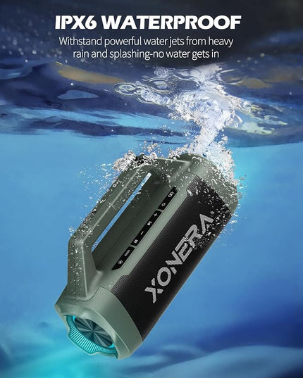 Speakers Bluetooth Wireless, 80W Peak Loud Outdoor Speaker with Bass, 20H Playtime, IPX6 Waterproof, TWS，BT5.3, Portable for Camping Hiking Boating Pool Beach, Olive Green
