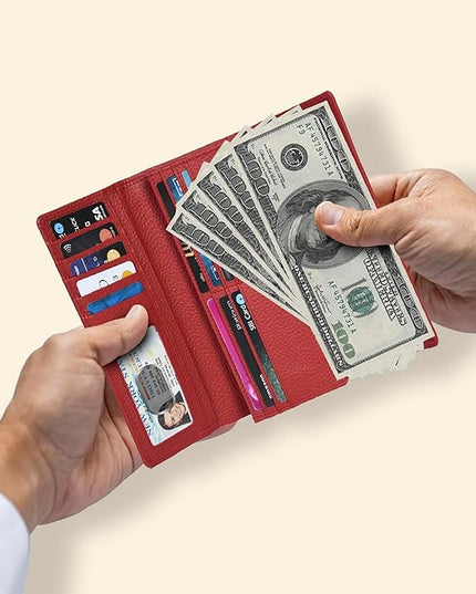 Real Leather Women Wallet Leather with RFID Blocking -Trifold Card Holder Designer Ladies Clutch with ID Window Wallets