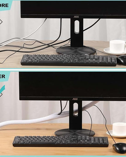 AGPTEK Cable Sleeve Cover, 10ft - 1 inch Desk Cord Organizer Cable Hider, Home Office Wire Management Computer TV Wire Loom Tubing, Pet Proof Cord Protector, from Cat Dog Chewing, Black