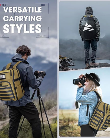 SDYSM Camera Backpack Bag Professional for DSLR/SLR Mirrorless Camera Waterproof 15.6 inch Tactical Camera Bags for Photographers with Rain Cover, Tripod Holder, Small Bag Photography Backpack Case