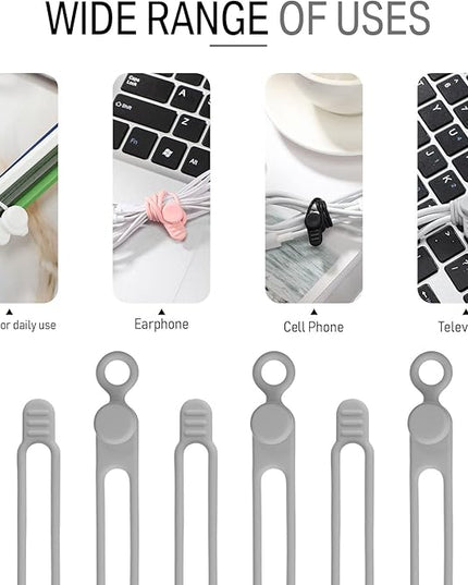 Nuanchu 40 Pcs Silicone Cable Ties Reusable Holder Adjustable Straps Multipurpose Charging Cable Organizer for Fastening Charging Cords Wires(4.17 Inch,Black, Gray)