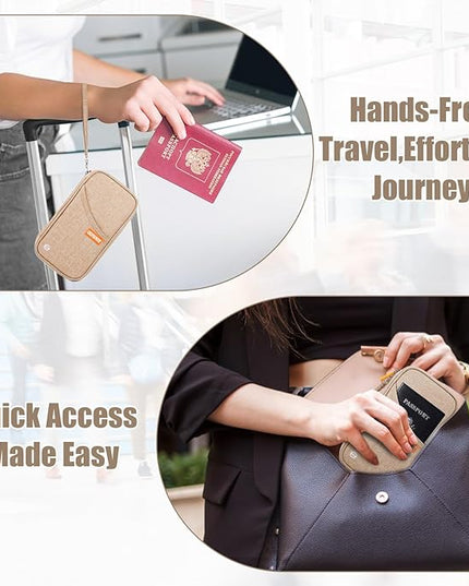 defway Passport Holder Travel Wallet - Family Passport Holder of 4, RFID Blocking Passport Wallet for Men Women, Travel Essentials for Flying (khaki)