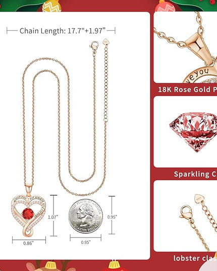 Infinity Love Heart Birthstone Necklace for Women Wife, S925 Sterling Silver Anniversary for Women Wife Birthday Gift for Her Girlfriend Mom Daughters, I Love You Women's Jewelry 18k Rose Gold Filled