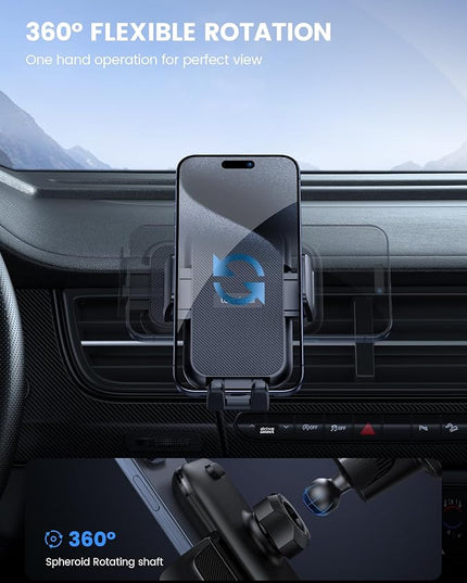 Lamicall 2026 Wider Clamp & Metal Hook Car Phone Holder Vent [Thick Cases Friendly] Phone Holders for Your Car Mount Automobile Hands Free Cradle Air Vent for iPhone 17 16 15 Pro Max Dark Grey