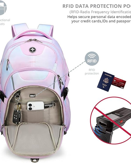 Swissdigital Laptop Backpack with USB Charging Port, Travel Backpack Fits 15.6 inches Computer, 31L Backpack for Women, Pink Purple | SD803-104