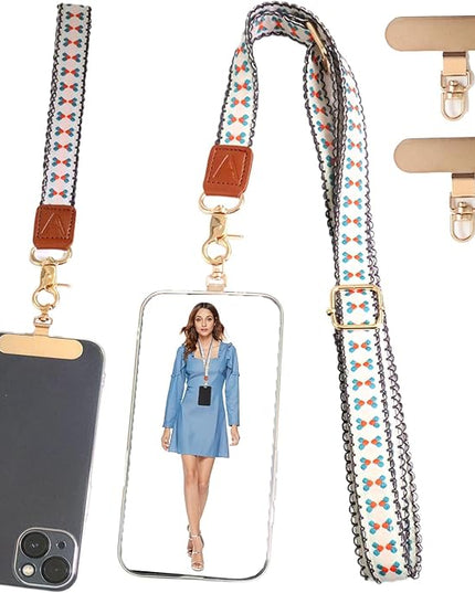 LEMEDE Phone Charm Lanyard, Gold Buckle Adjustable Crossbody and Wrist Strap with 2pcs 360-Degree Rotatable Phone Pad