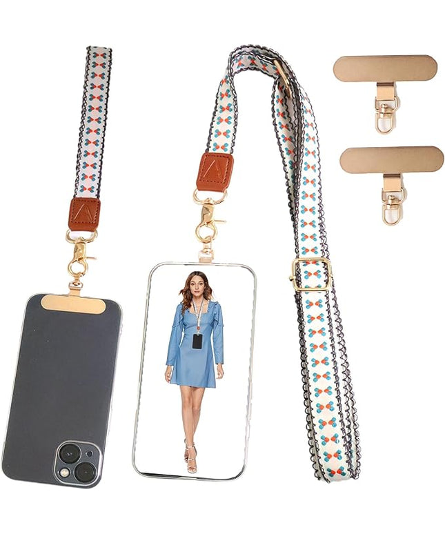 LEMEDE Phone Charm Lanyard, Gold Buckle Adjustable Crossbody and Wrist Strap with 2pcs 360-Degree Rotatable Phone Pad