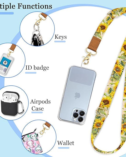 Sunflower Phone Lanyard Crossbody Strap, Floral Cell Phone Lanyards for around the Neck Wristlet Wrist Strap Adjustable for Keys Case Accessories Travel Essentials