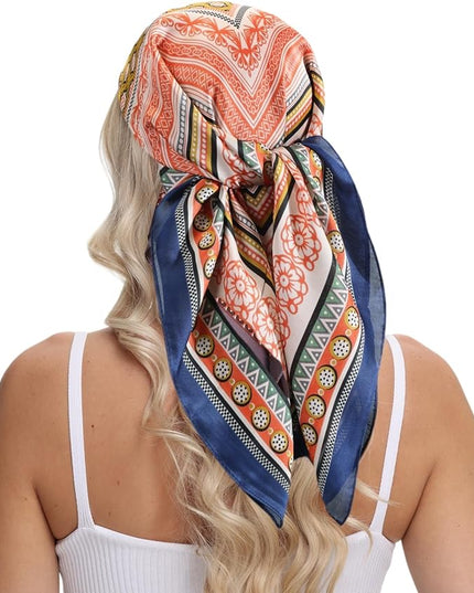 MINIDORA Satin Scarves for Women 27.5 × 27.5 inches Medium Square Elegant Silk Feeling Head Scarf
