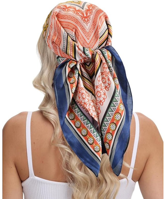 MINIDORA Satin Scarves for Women 27.5 × 27.5 inches Medium Square Elegant Silk Feeling Head Scarf