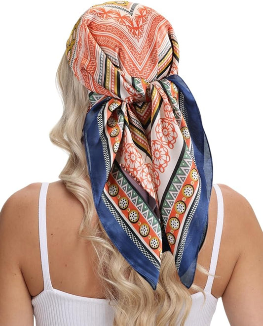 MINIDORA Satin Scarves for Women 27.5 × 27.5 inches Medium Square Elegant Silk Feeling Head Scarf