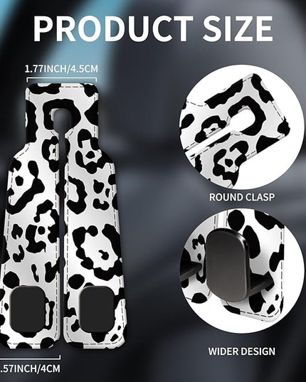 Car Seat Headrest Hook, Universal Leather Cute Hanger Holder Hook, Storage Organizer Interior Accessories for Purse Bags Handbag White Black Leopard