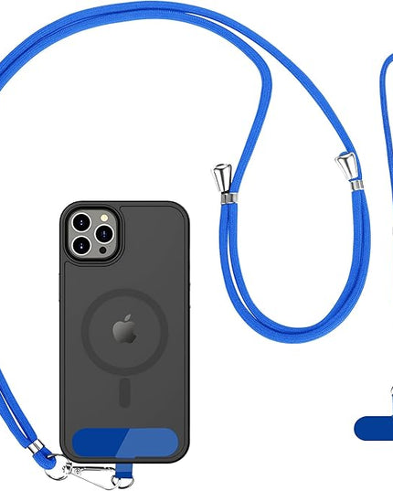 CACOE Phone Lanyard 2 Pcs-1 Pcs Adjustable Neck Strap, 1 Pcs Wrist Strap, 2 Pcs Pads, Universal Crossbody Multifuctional Cell Phone Lanyards Compatible with Most Smartphones(Dark Blue)