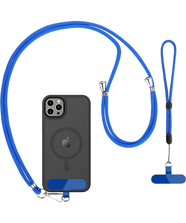 CACOE Phone Lanyard 2 Pcs-1 Pcs Adjustable Neck Strap, 1 Pcs Wrist Strap, 2 Pcs Pads, Universal Crossbody Multifuctional Cell Phone Lanyards Compatible with Most Smartphones(Dark Blue)