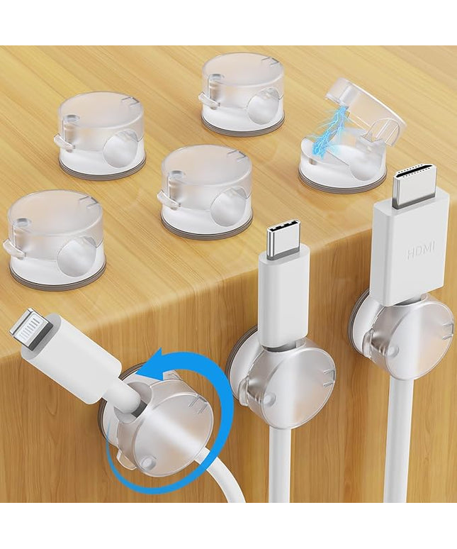 AGPTEK 8 Pack Magnetic Cable Clips, Upgraded 360° Rotatable Cord Holder Clips for Nightstand, Desk Cord Organizer Adhesive Wire Management Home Office Phone Charging Cords USB Cable Keeper (Clear)