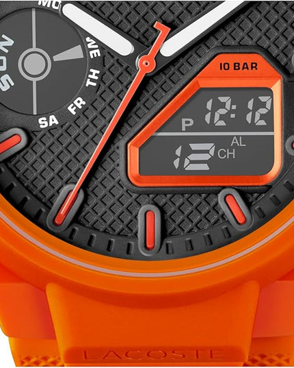 Lacoste LC33 Men's Analog-Digital Watch – TR90 Case, World Clock, Stopwatch, Alarm, Backlight, Textured Silicone Strap, Premium Fashion Timepiece - Gift for Him - 45mm