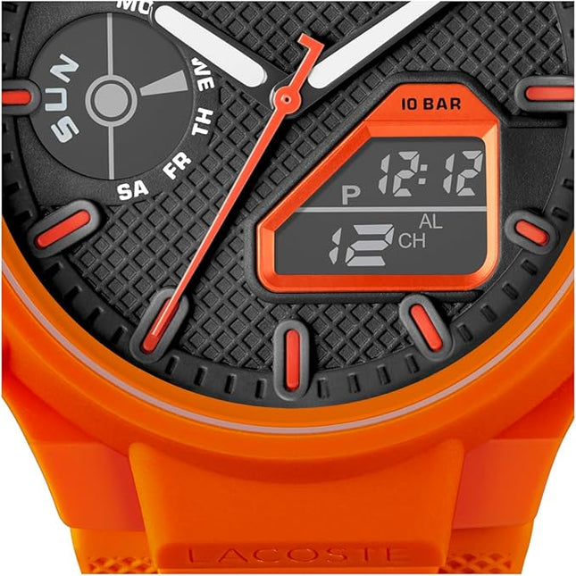 Lacoste LC33 Men's Analog-Digital Watch – TR90 Case, World Clock, Stopwatch, Alarm, Backlight, Textured Silicone Strap, Premium Fashion Timepiece - Gift for Him - 45mm