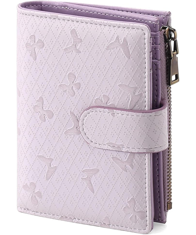 GAEKEAO Small Wallets for Women Leather RFID Blocking Bifold Zipper Pocket Wallet Card Case Purse with ID Window