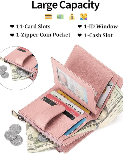 GAEKEAO Womens Wallet Small Leather RFID Blocking Bifold Zipper Pocket Wallet Card Case Purse with ID Window