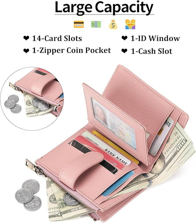 GAEKEAO Womens Wallet Small Leather RFID Blocking Bifold Zipper Pocket Wallet Card Case Purse with ID Window