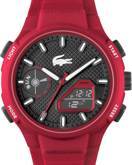 Lacoste LC33 Men's Analog-Digital Watch – TR90 Case, World Clock, Stopwatch, Alarm, Backlight, Textured Silicone Strap, Premium Fashion Timepiece - Gift for Him - 45mm