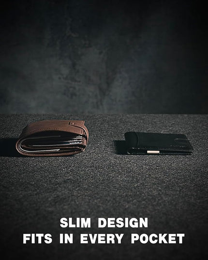 RUNBOX Slim Money Clip Wallets for Men RFID Blocking 11 Card Holder Minimalist Small Leather Bifold Men's Front Pocket Wallet Gift Box