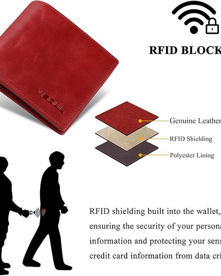 VISOUL Leather Mens Bifold RFID Blocking Wallet with 2 ID Windows, Leather Wallet for Men (Leather, Burgundy)