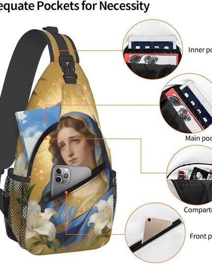 Our Lady of Guadalupe Sling Bag Crossbody Bags Clovers Chest Bag for Travel Hiking for Men Women Flower Mary 8
