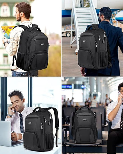 School Backpack for Teen Boys & College Students - 17.3 Inch Laptop Backpack with USB Charging Port, Anti-Theft Water Resistant Large Bookbag for Men, Travel & Work, Black
