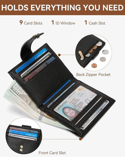 BOSTANTEN Slim Wallet for Women Small RFID Blocking Credit Card Holder Leather Bifold Wallets with Zipper Coin Pocket Black