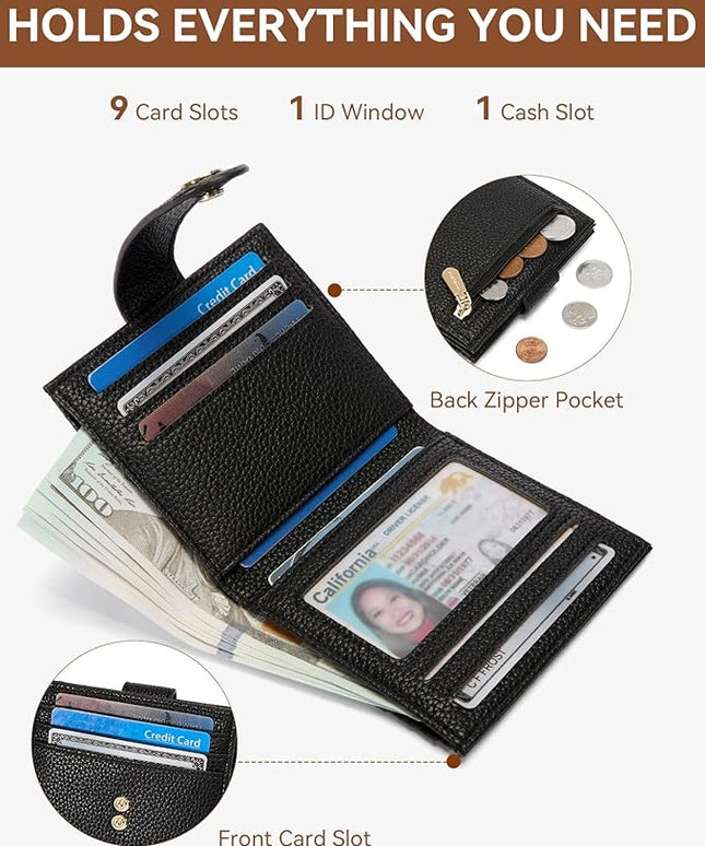BOSTANTEN Slim Wallet for Women Small RFID Blocking Credit Card Holder Leather Bifold Wallets with Zipper Coin Pocket Black