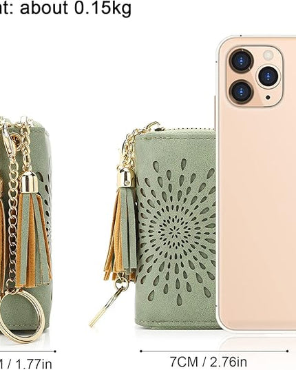APHISON RFID Credit Card Holder Zipper Card Case Keychain Small Wallet for Women 1942-2 GREEN