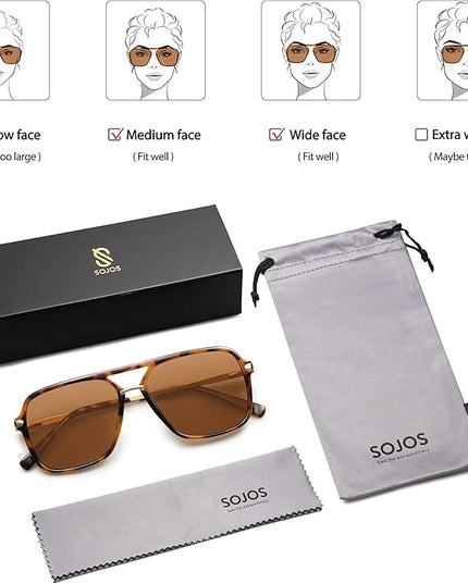 SOJOS Sunglasses for Women & Men, Square, Retro, Polarized Lens, Trendy Aviator, 90s Shades