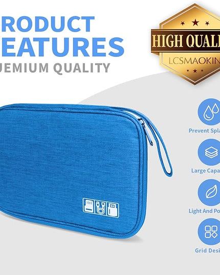 Electronics Travel Organizer,Portable Waterproof Electronic Travel Storage Bag for Small Charging Cord Storage,Charger,Small Electronics,SD Card etc,for Travel,Business -Sky Blue
