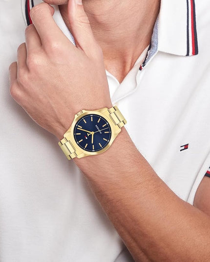 Tommy Hilfiger Men's 3H Quartz Watch, Stainless Steel Bracelet, Water Resistant 3 ATM, Modern and Stylish Timepiece, Gift for Him, 42mm