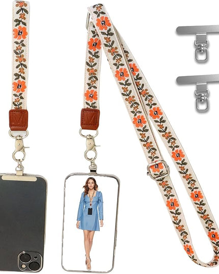 LEMEDE Wrist Keychain and Adjustable Phone Lanyard, Silver Hook Phone Crossbody Strap with 360° Rotating Phone Pads