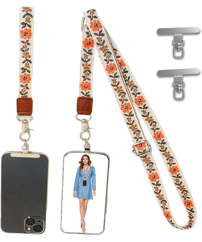 LEMEDE Wrist Keychain and Adjustable Phone Lanyard, Silver Hook Phone Crossbody Strap with 360° Rotating Phone Pads