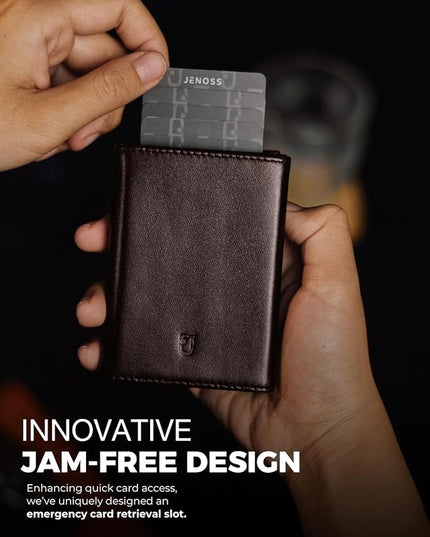 Taurus Smart Wallet For Men: Full Grain Leather, Handcrafted, Slide Metal Pop Up Case, Slim RFID Blocking Credit Card Holder, Minimalist, Compact - 9-12 Cards Organizers | ID | Money Clip (Brown)