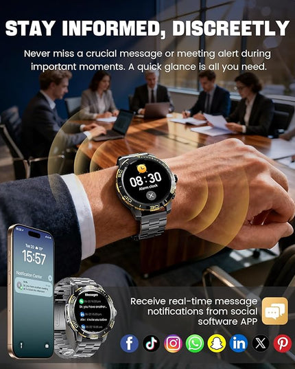 LIGE Smart Watches for Men, Make/Answer Call, 1.43" AMOLED Fitness Watch with Heart Rate/Sleep Monitor, 600mAH Battery, 200+ Sports Modes, IP68, Business Sport Smart Watch for Android iOS, Black Gold