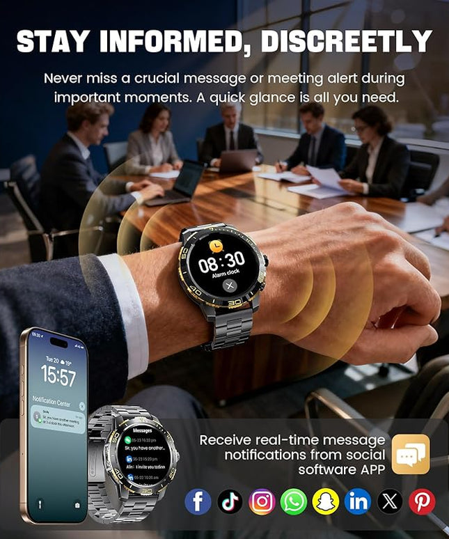 LIGE Smart Watches for Men, Make/Answer Call, 1.43" AMOLED Fitness Watch with Heart Rate/Sleep Monitor, 600mAH Battery, 200+ Sports Modes, IP68, Business Sport Smart Watch for Android iOS, Black Gold