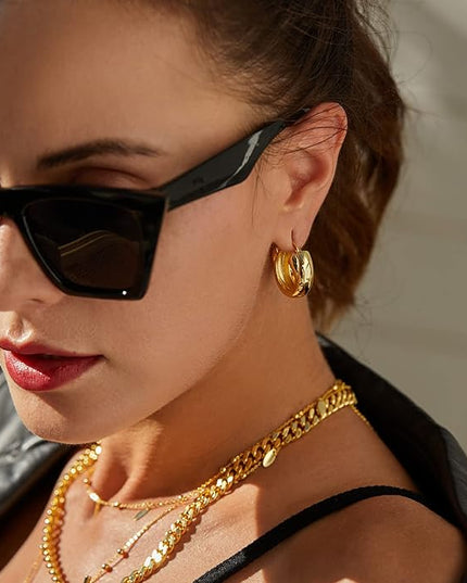 18K Gold Plated Chunky Hoop Earrings for Women Fashion Thick Gold Hoops Set Jewelry for Birthday Christmas Gifts
