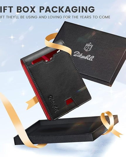 Zitahli Mens-Wallet-Slim-Leather-RFID Blocking Wallet for Men Minimalist Bifold Credit Card Holder with Gift Box
