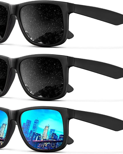 KALIYADI Sunglasses Men Polarized Sun glasses for Mens Womens Classic Matte Black Frame UV Protection 3pack